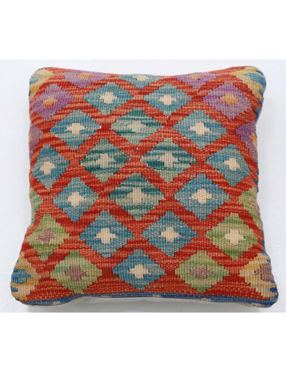 Hand Woven Tribal Multi Color Geometric Wool Pillow - 1'5'' x 1'5'' Arteverk Arteverk Rugs