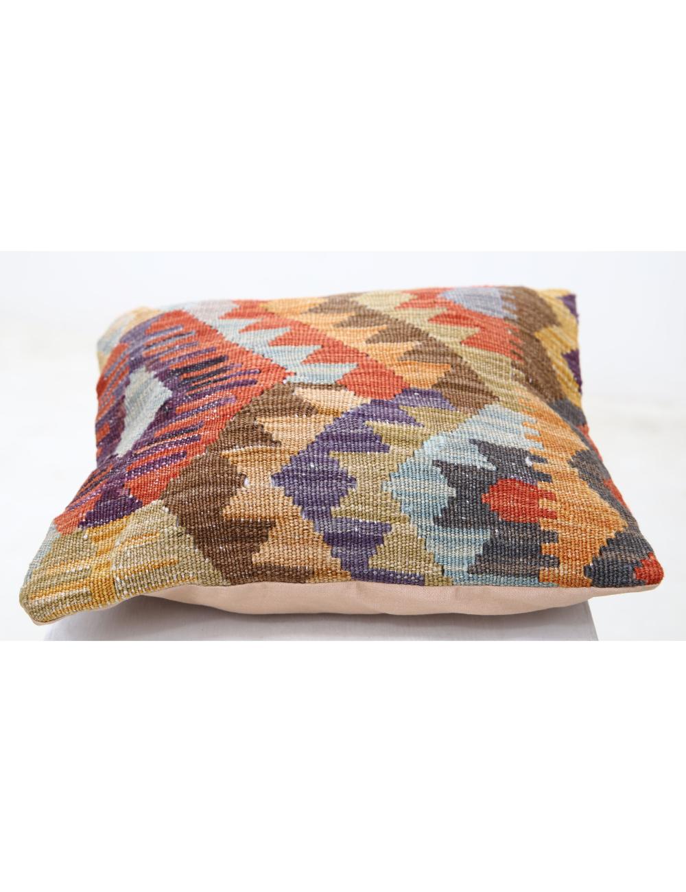 Hand Woven Tribal Multi Color Geometric Wool Pillow - 1'5'' x 1'5'' Arteverk Arteverk Rugs