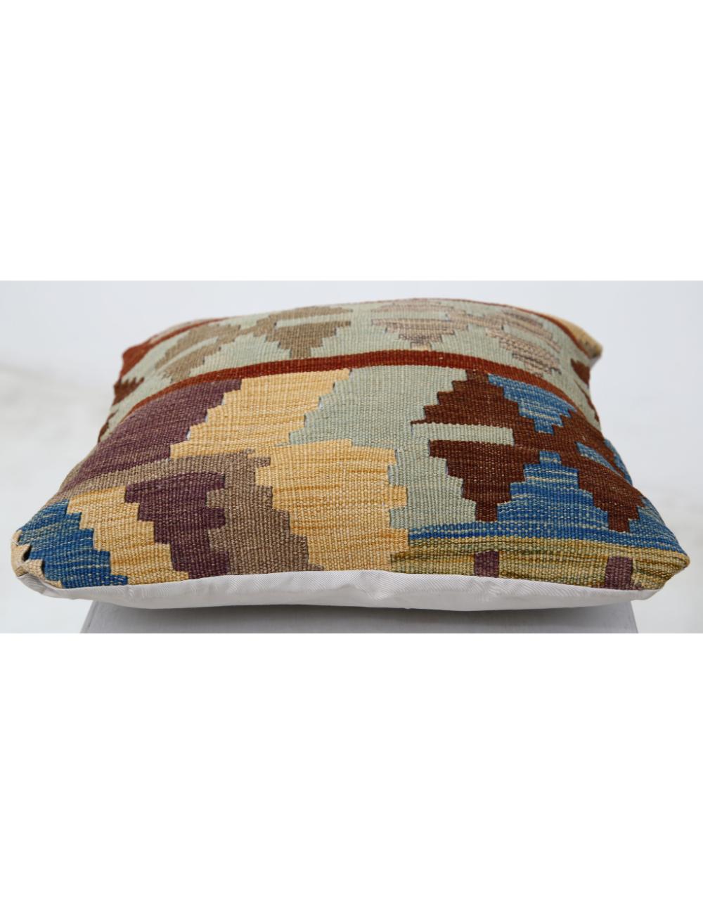 Hand Woven Tribal Multi Color Geometric Wool Pillow - 1'5'' x 1'5'' Arteverk Arteverk Rugs