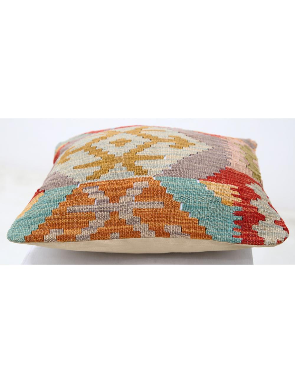 Hand Woven Tribal Multi Color Geometric Wool Pillow - 1'5'' x 1'5'' Arteverk Arteverk Rugs