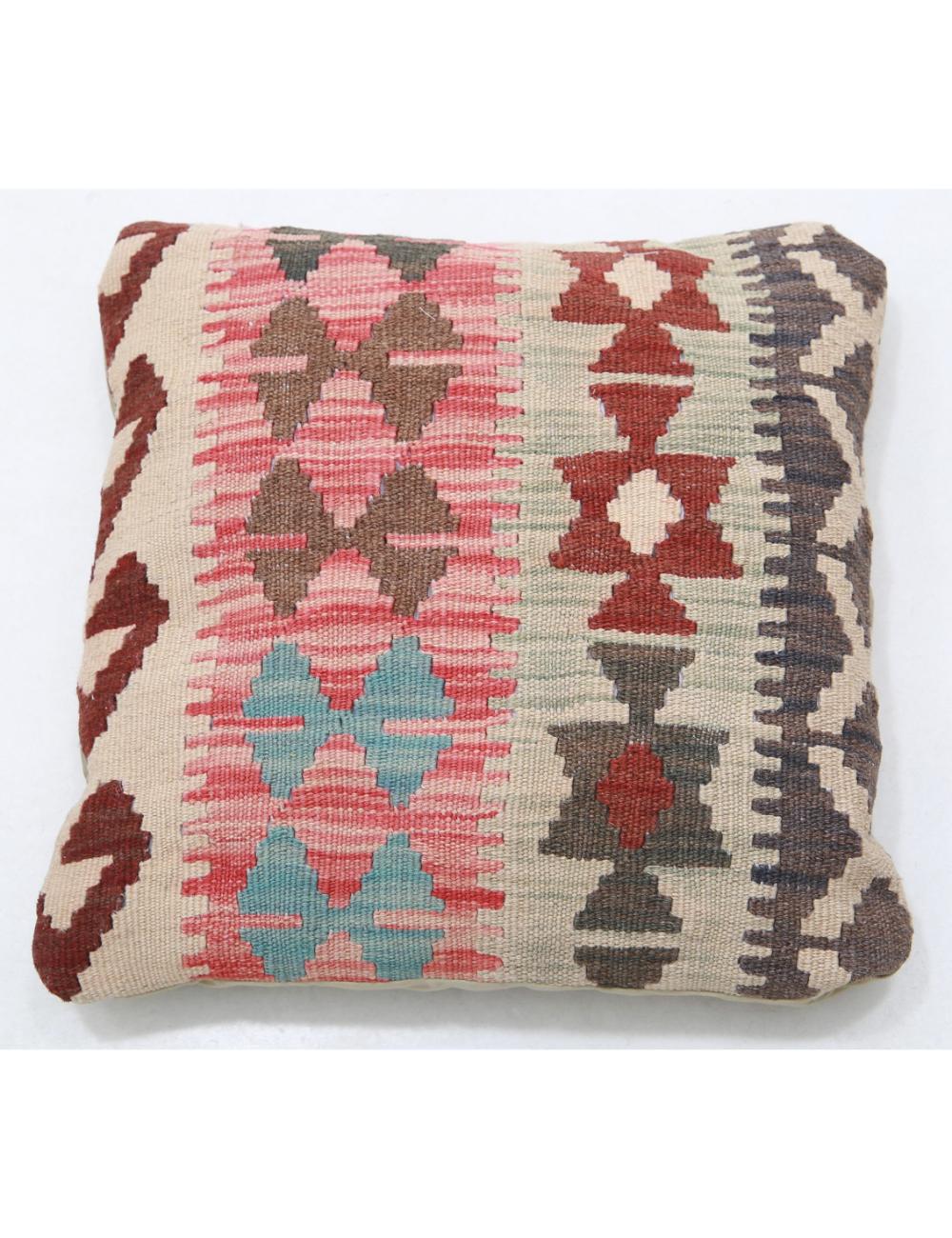 Hand Woven Tribal Multi Color Geometric Wool Pillow - 1&#39;5&#39;&#39; x 1&#39;5&#39;&#39; Arteverk Arteverk Rugs