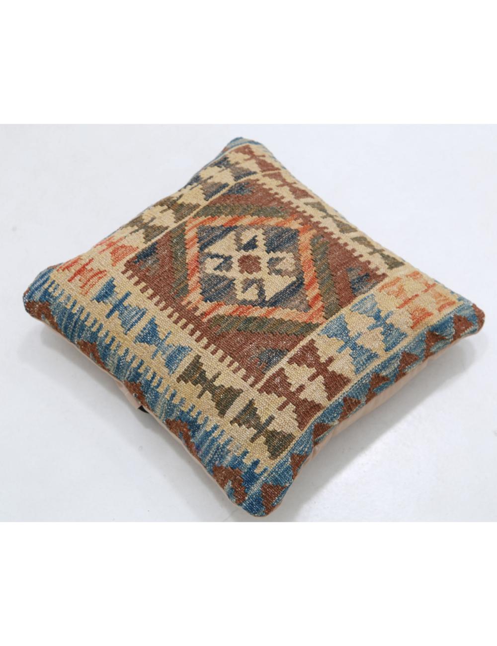 Hand Woven Tribal Multi Color Geometric Wool Pillow - 1'5'' x 1'5'' Arteverk Arteverk Rugs