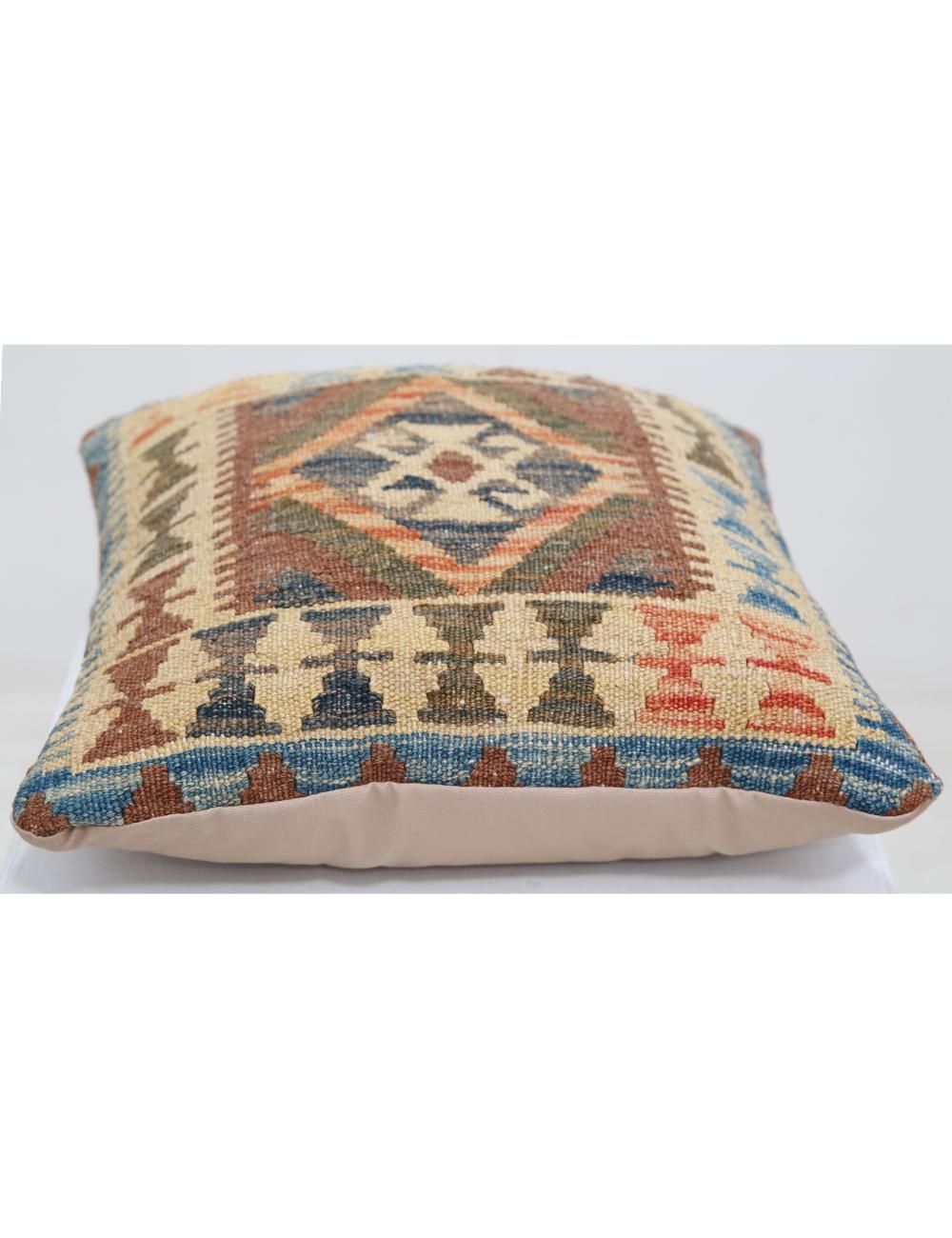 Hand Woven Tribal Multi Color Geometric Wool Pillow - 1'5'' x 1'5'' Arteverk Arteverk Rugs