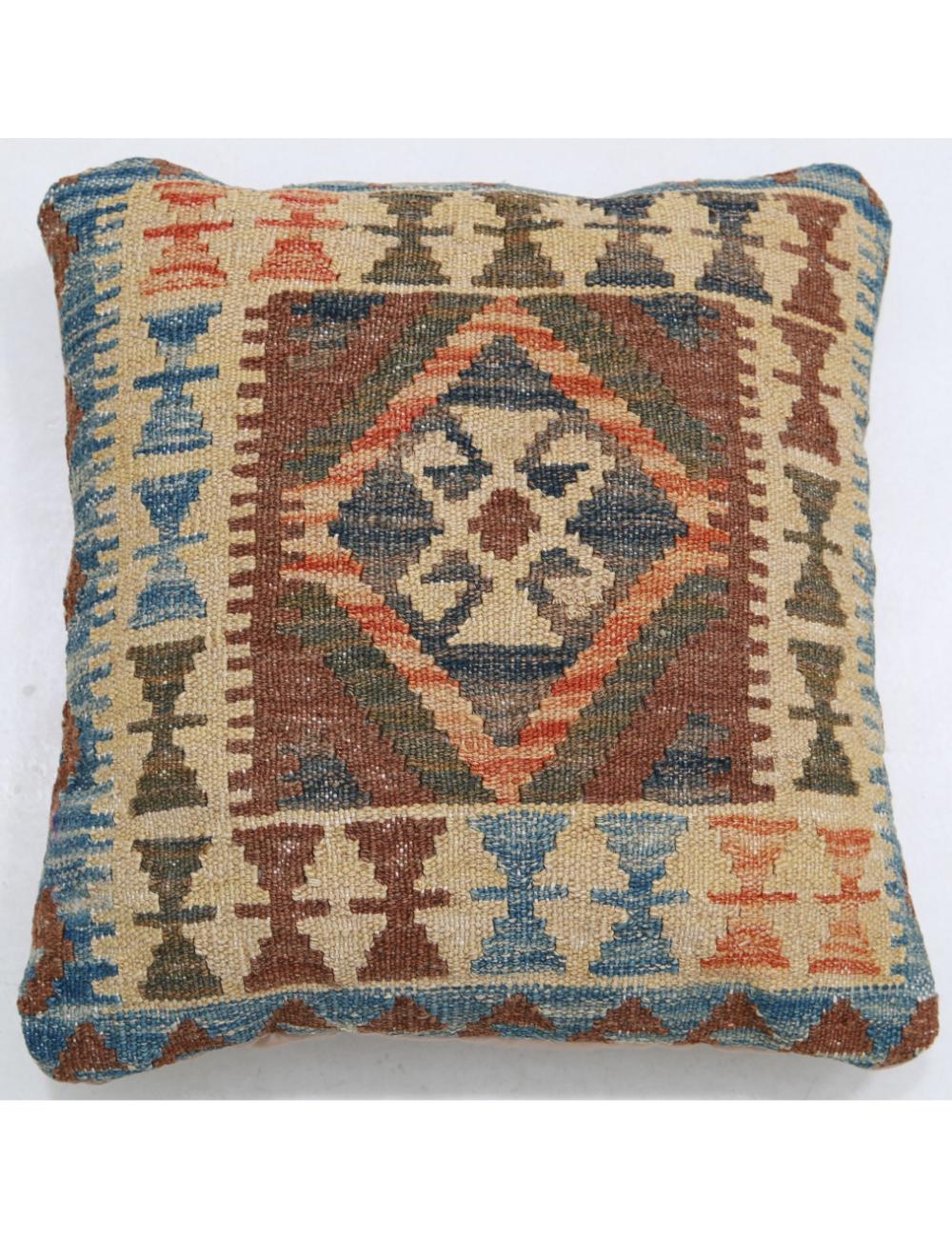 Hand Woven Tribal Multi Color Geometric Wool Pillow - 1&#39;5&#39;&#39; x 1&#39;5&#39;&#39; Arteverk Arteverk Rugs