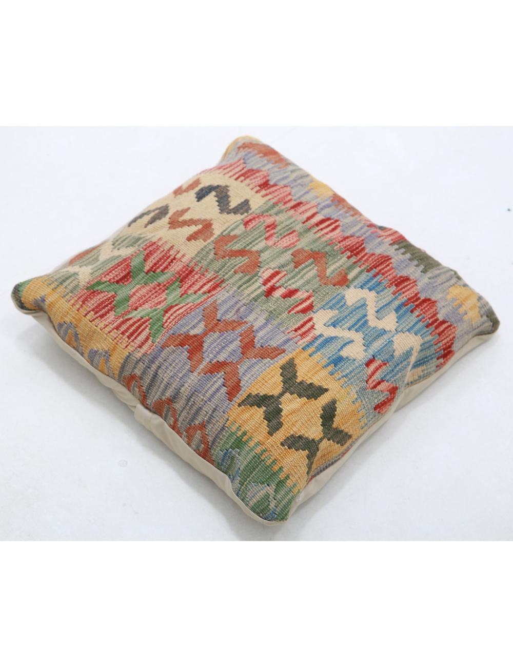 Hand Woven Tribal Multi Color Geometric Wool Pillow - 1'5'' x 1'5'' Arteverk Arteverk Rugs