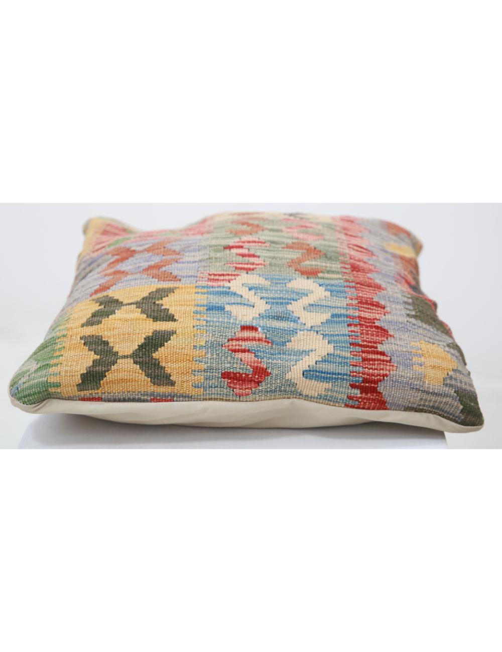 Hand Woven Tribal Multi Color Geometric Wool Pillow - 1'5'' x 1'5'' Arteverk Arteverk Rugs