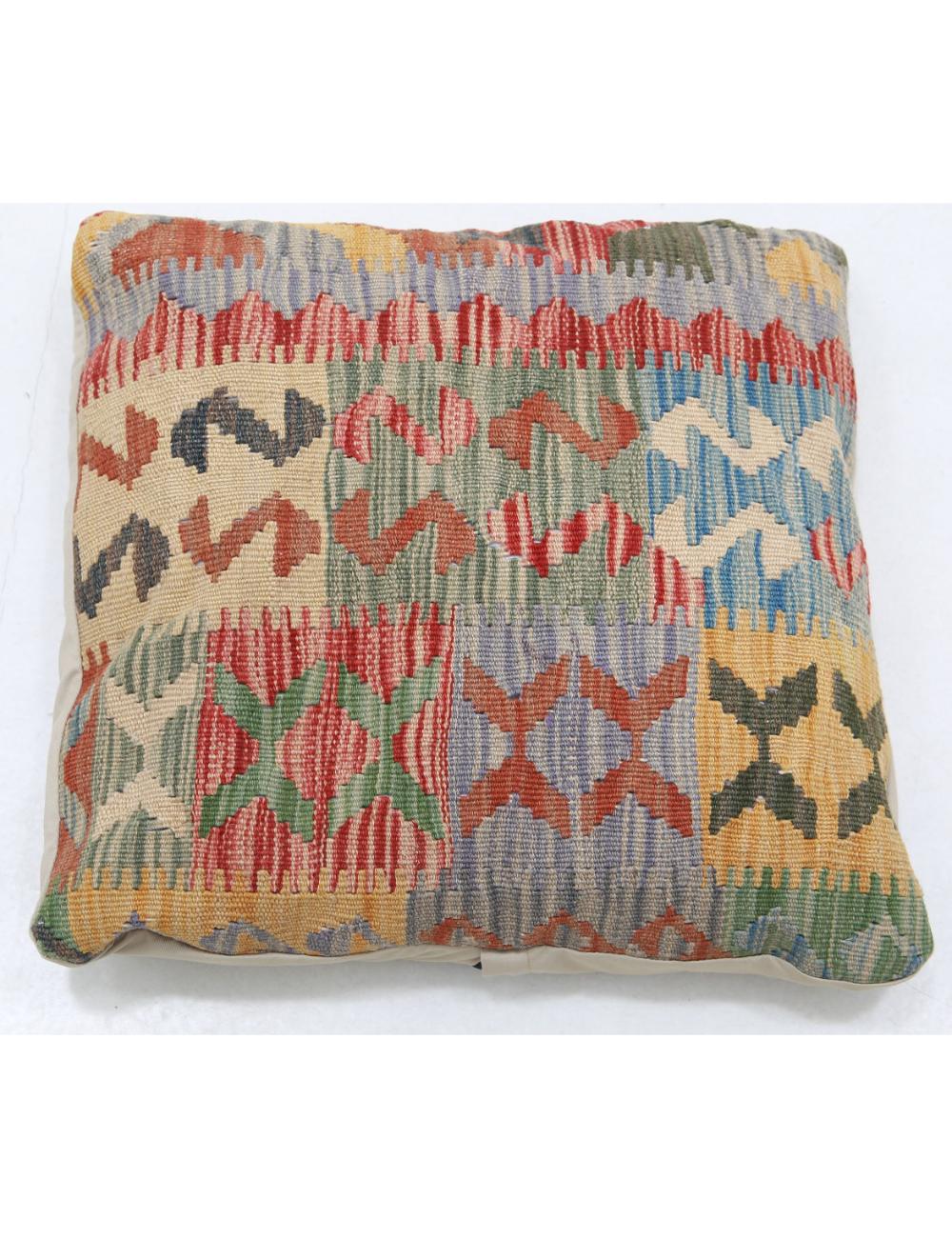 Hand Woven Tribal Multi Color Geometric Wool Pillow - 1&#39;5&#39;&#39; x 1&#39;5&#39;&#39; Arteverk Arteverk Rugs