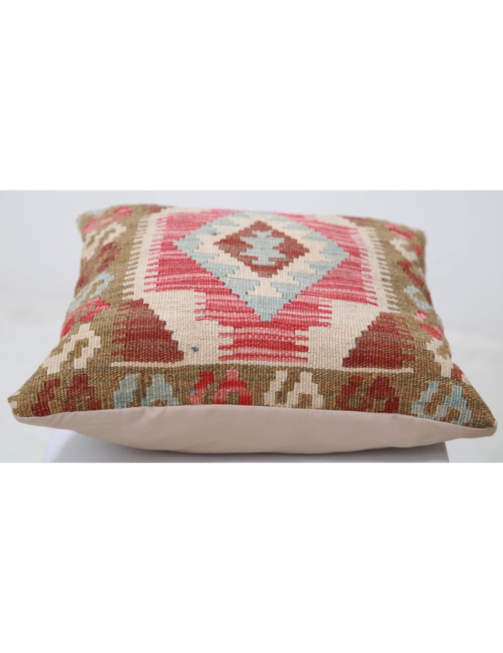 Hand Woven Tribal Multi Color Geometric Wool Pillow - 1'5'' x 1'5'' Arteverk Arteverk Rugs