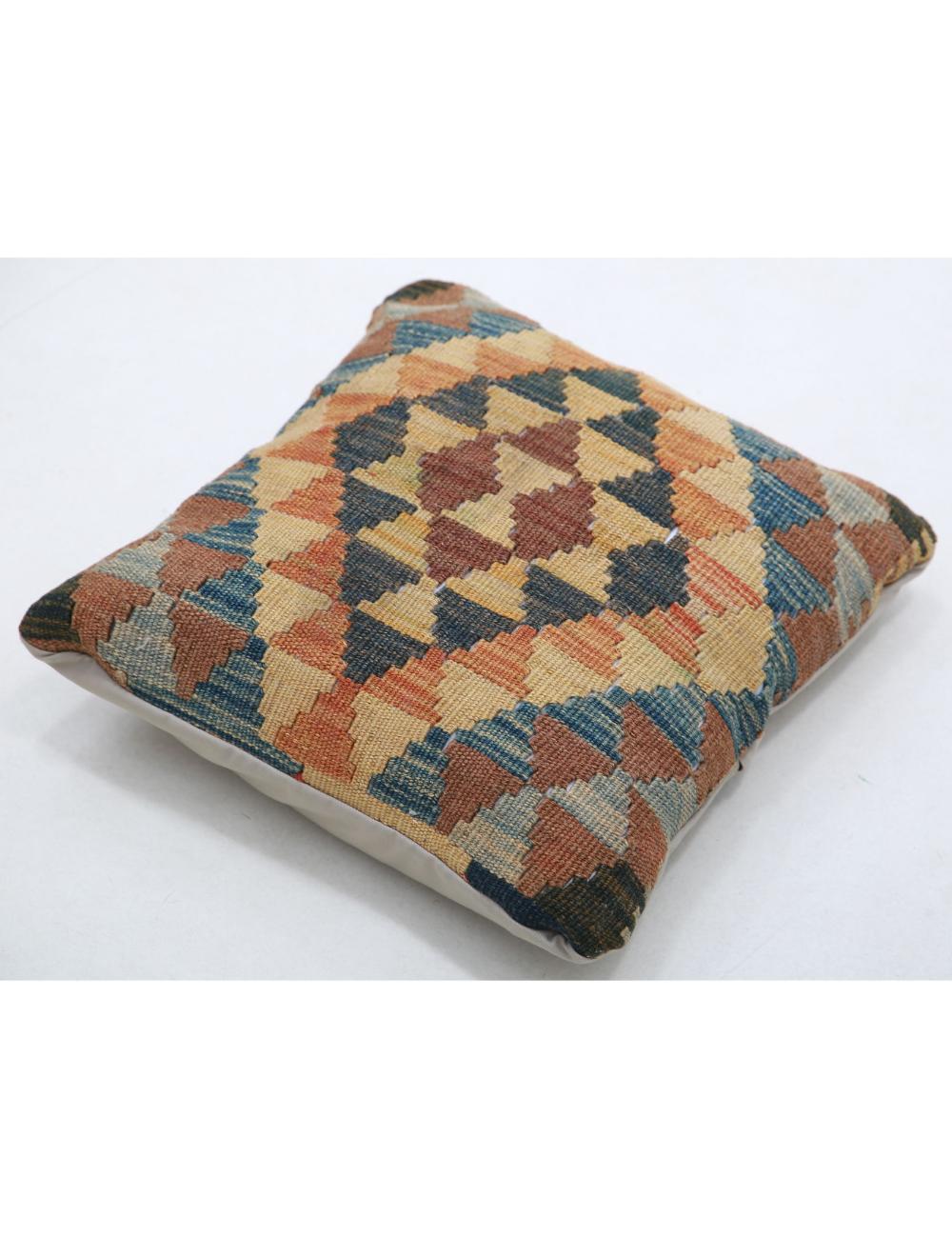 Hand Woven Tribal Multi Color Geometric Wool Pillow - 1'5'' x 1'5'' Arteverk Arteverk Rugs