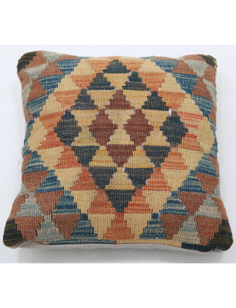 Hand Woven Tribal Multi Color Geometric Wool Pillow - 1&#39;5&#39;&#39; x 1&#39;5&#39;&#39; Arteverk Arteverk Rugs