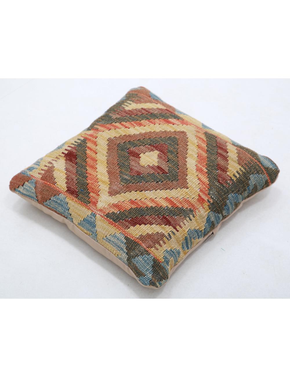 Hand Woven Tribal Multi Color Geometric Wool Pillow - 1'5'' x 1'5'' Arteverk Arteverk Rugs