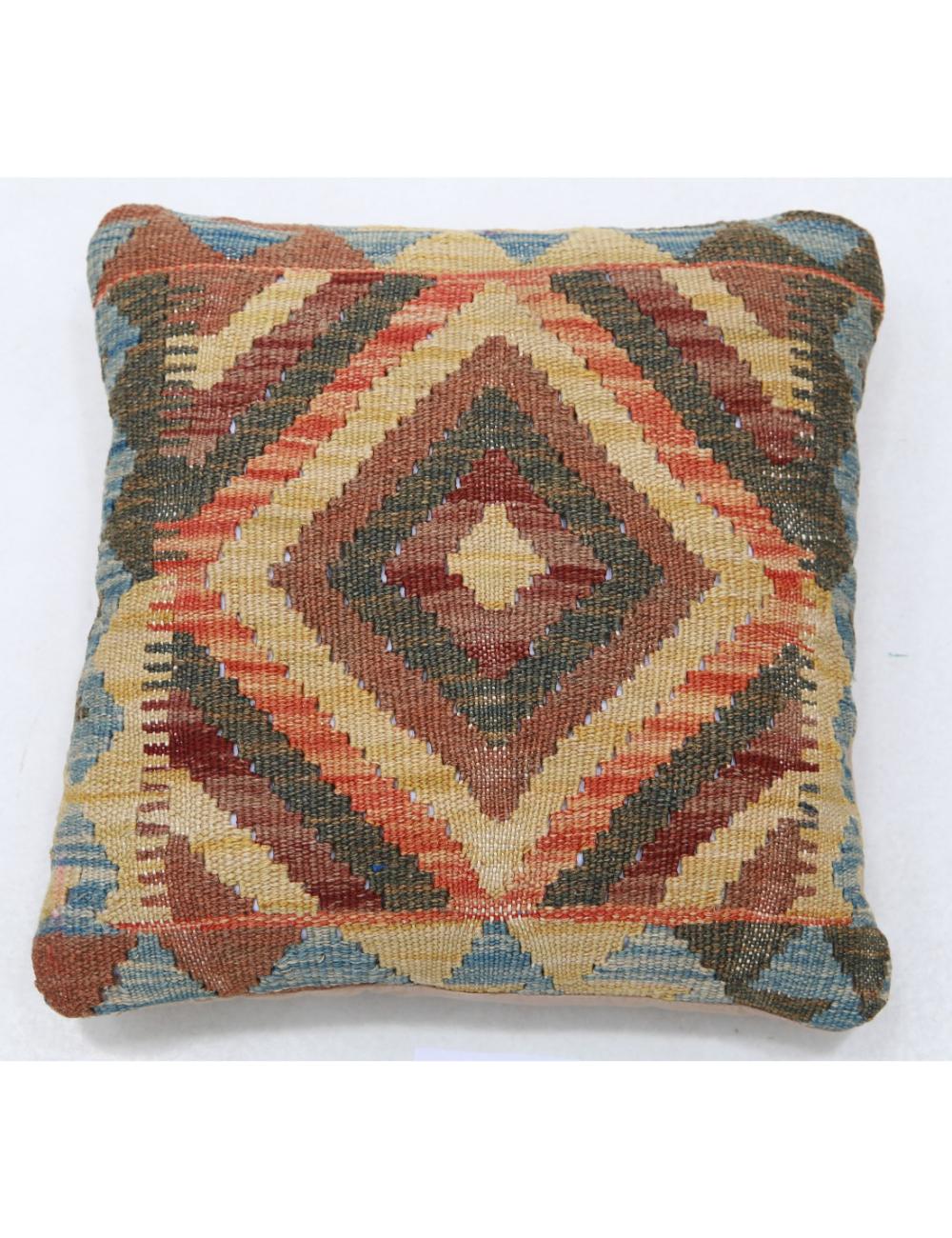 Hand Woven Tribal Multi Color Geometric Wool Pillow - 1&#39;5&#39;&#39; x 1&#39;5&#39;&#39; Arteverk Arteverk Rugs