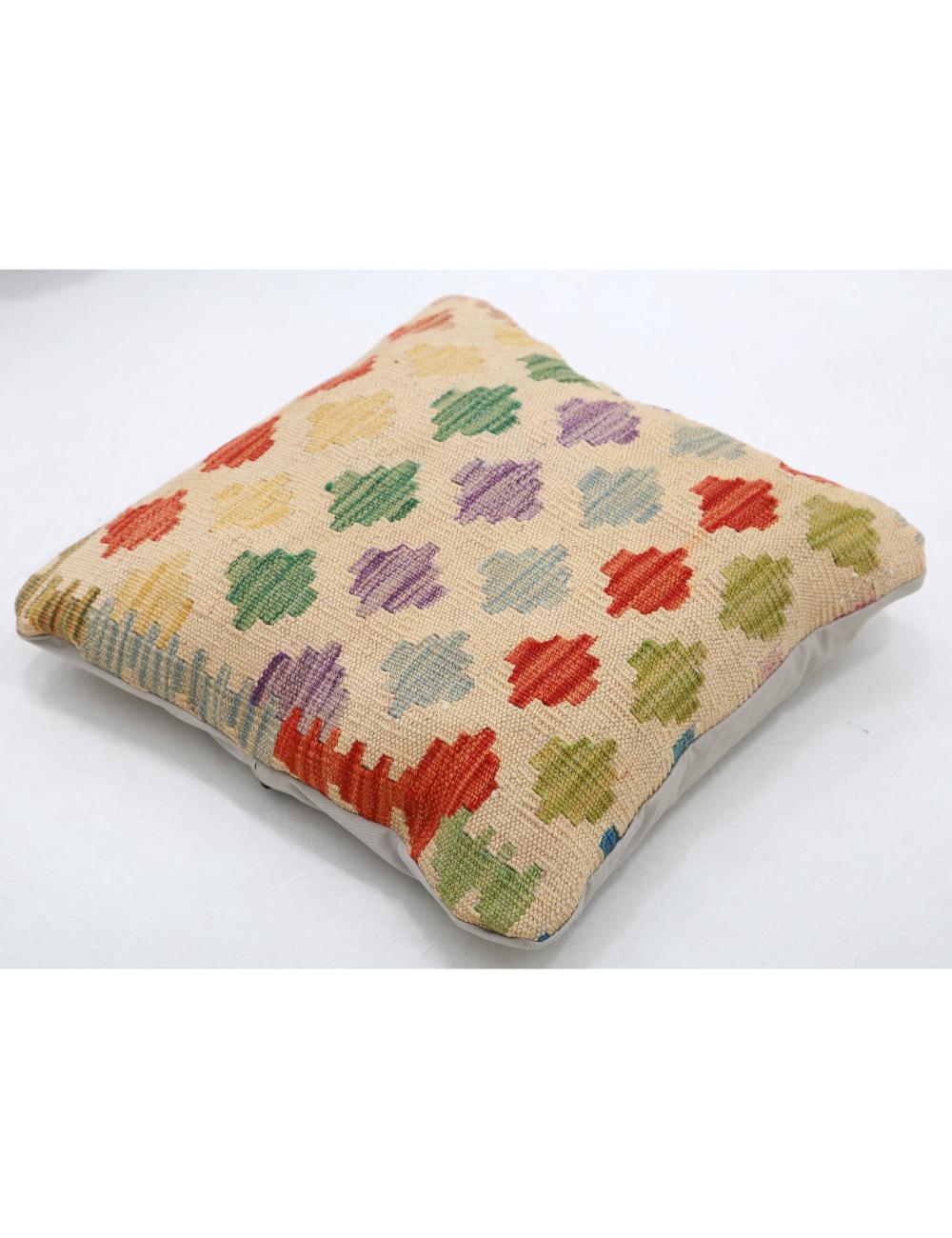 Hand Woven Tribal Multi Color Geometric Wool Pillow - 1'5'' x 1'5'' Arteverk Arteverk Rugs