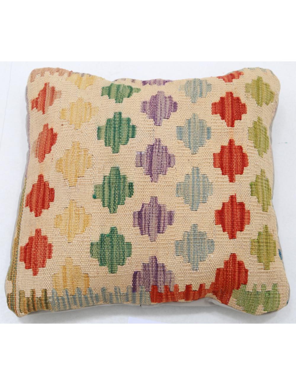 Hand Woven Tribal Multi Color Geometric Wool Pillow - 1&#39;5&#39;&#39; x 1&#39;5&#39;&#39; Arteverk Arteverk Rugs