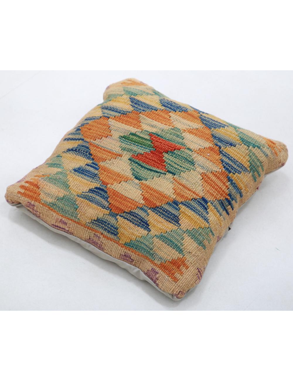 Hand Woven Tribal Multi Color Geometric Wool Pillow - 1'5'' x 1'5'' Arteverk Arteverk Rugs