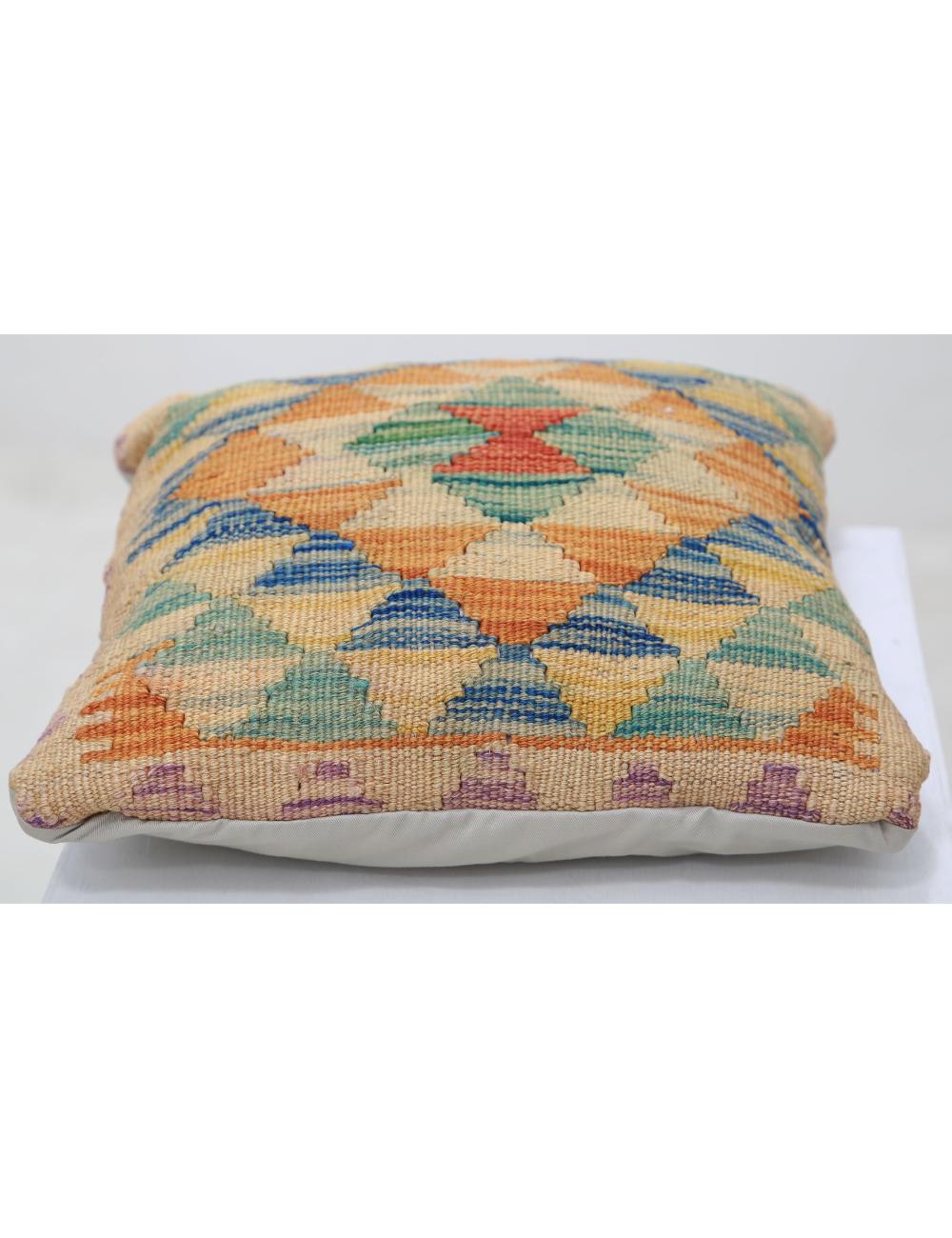 Hand Woven Tribal Multi Color Geometric Wool Pillow - 1'5'' x 1'5'' Arteverk Arteverk Rugs