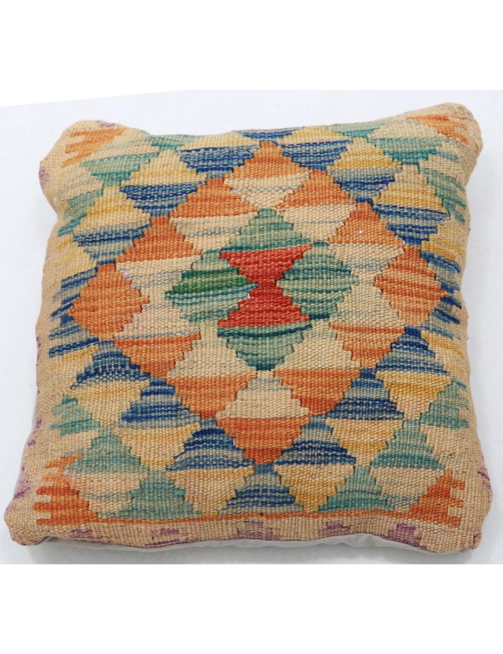 Hand Woven Tribal Multi Color Geometric Wool Pillow - 1&#39;5&#39;&#39; x 1&#39;5&#39;&#39; Arteverk Arteverk Rugs