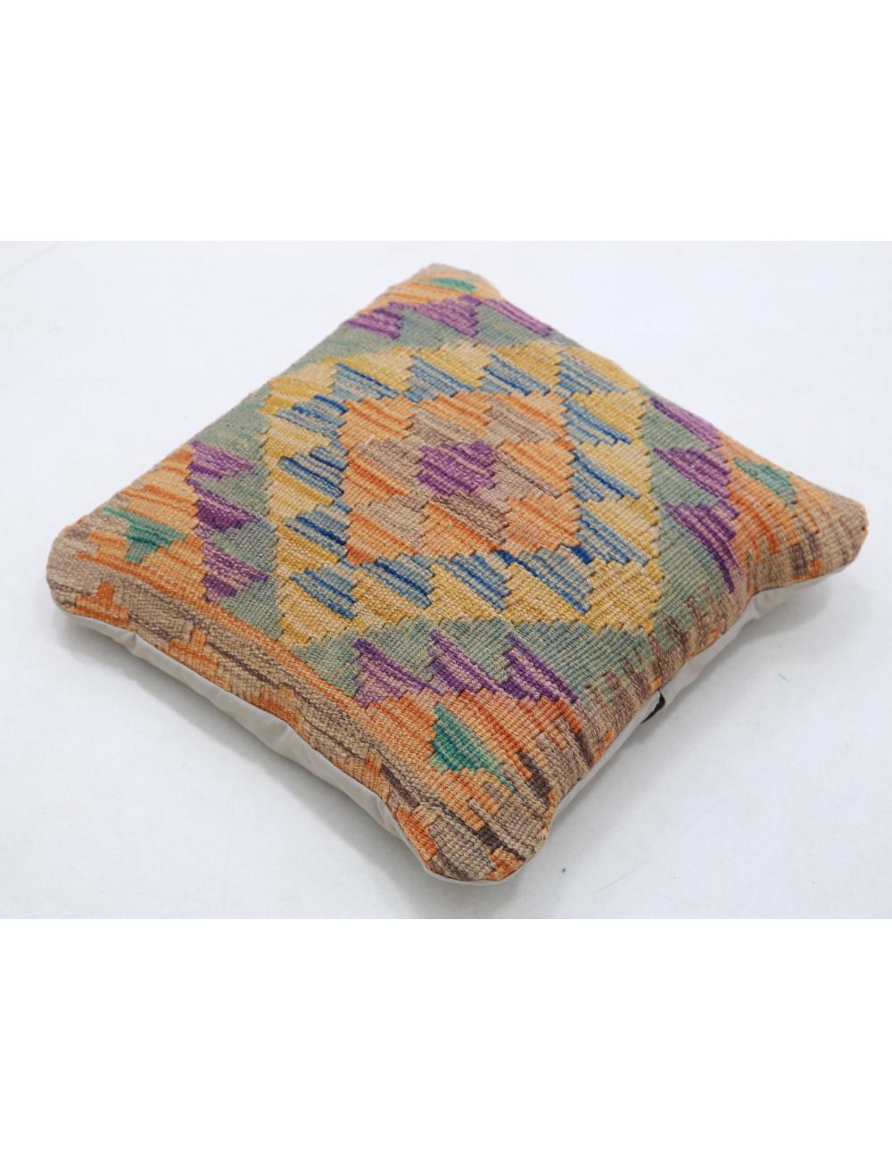 Hand Woven Tribal Multi Color Geometric Wool Pillow - 1'5'' x 1'5'' Arteverk Arteverk Rugs