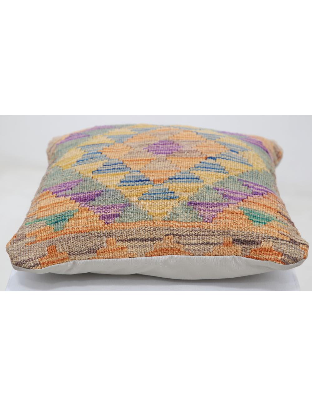 Hand Woven Tribal Multi Color Geometric Wool Pillow - 1'5'' x 1'5'' Arteverk Arteverk Rugs