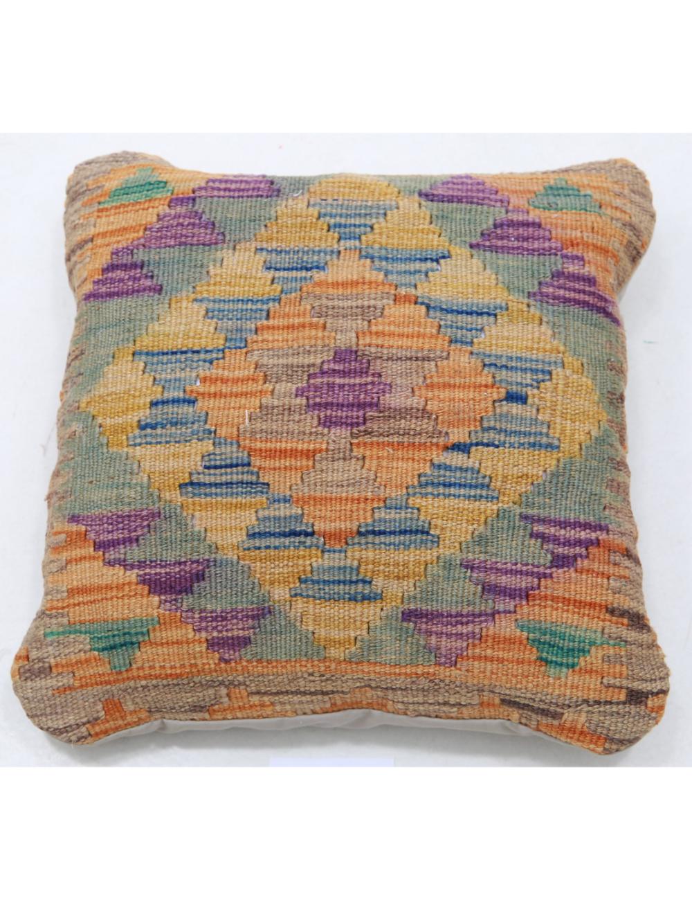 Hand Woven Tribal Multi Color Geometric Wool Pillow - 1&#39;5&#39;&#39; x 1&#39;5&#39;&#39; Arteverk Arteverk Rugs