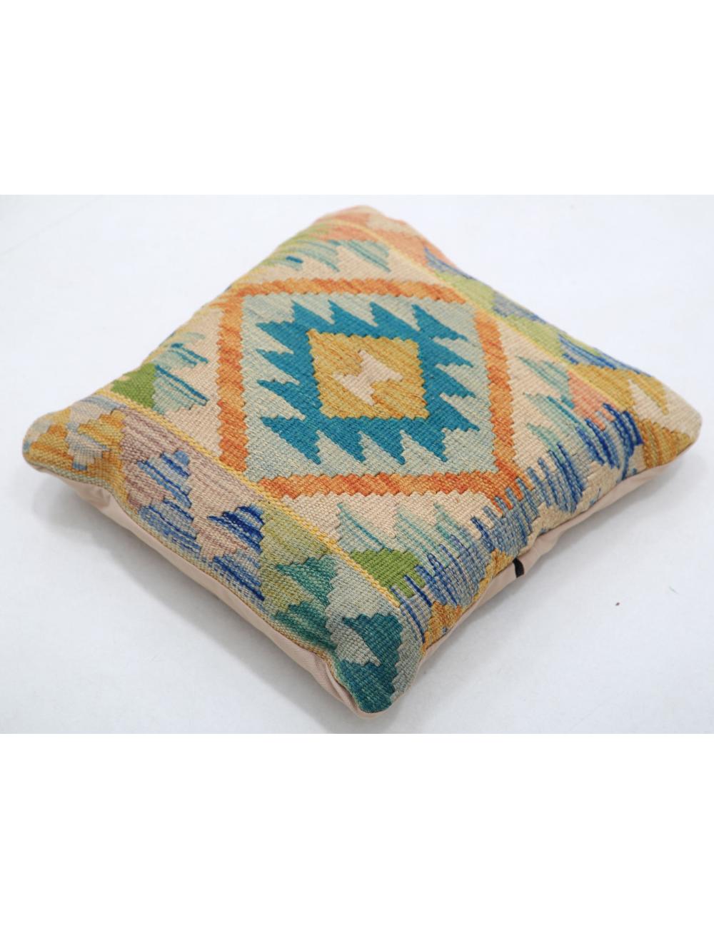 Hand Woven Tribal Multi Color Geometric Wool Pillow - 1'5'' x 1'5'' Arteverk Arteverk Rugs