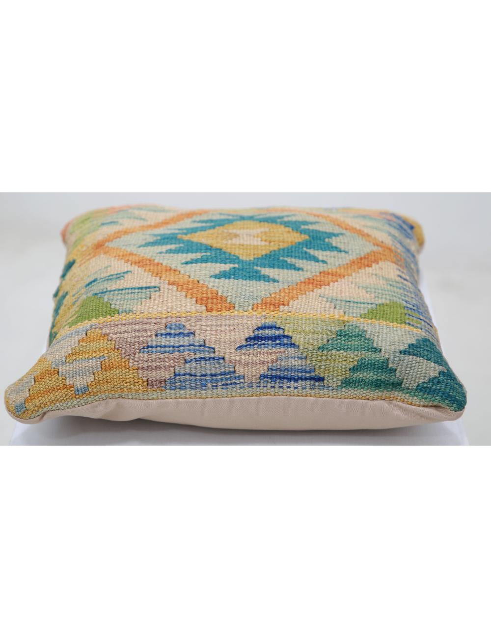 Hand Woven Tribal Multi Color Geometric Wool Pillow - 1'5'' x 1'5'' Arteverk Arteverk Rugs