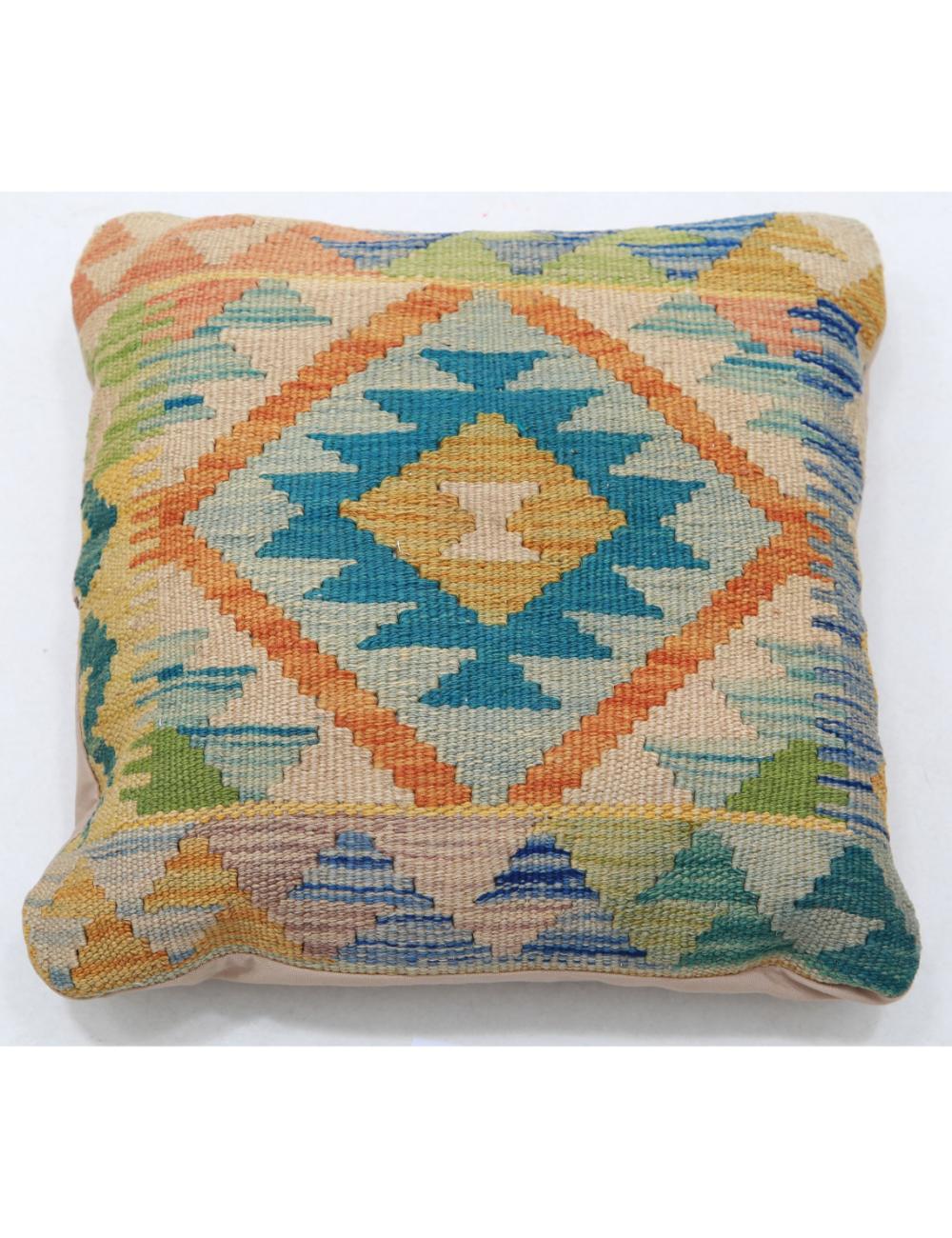 Hand Woven Tribal Multi Color Geometric Wool Pillow - 1&#39;5&#39;&#39; x 1&#39;5&#39;&#39; Arteverk Arteverk Rugs