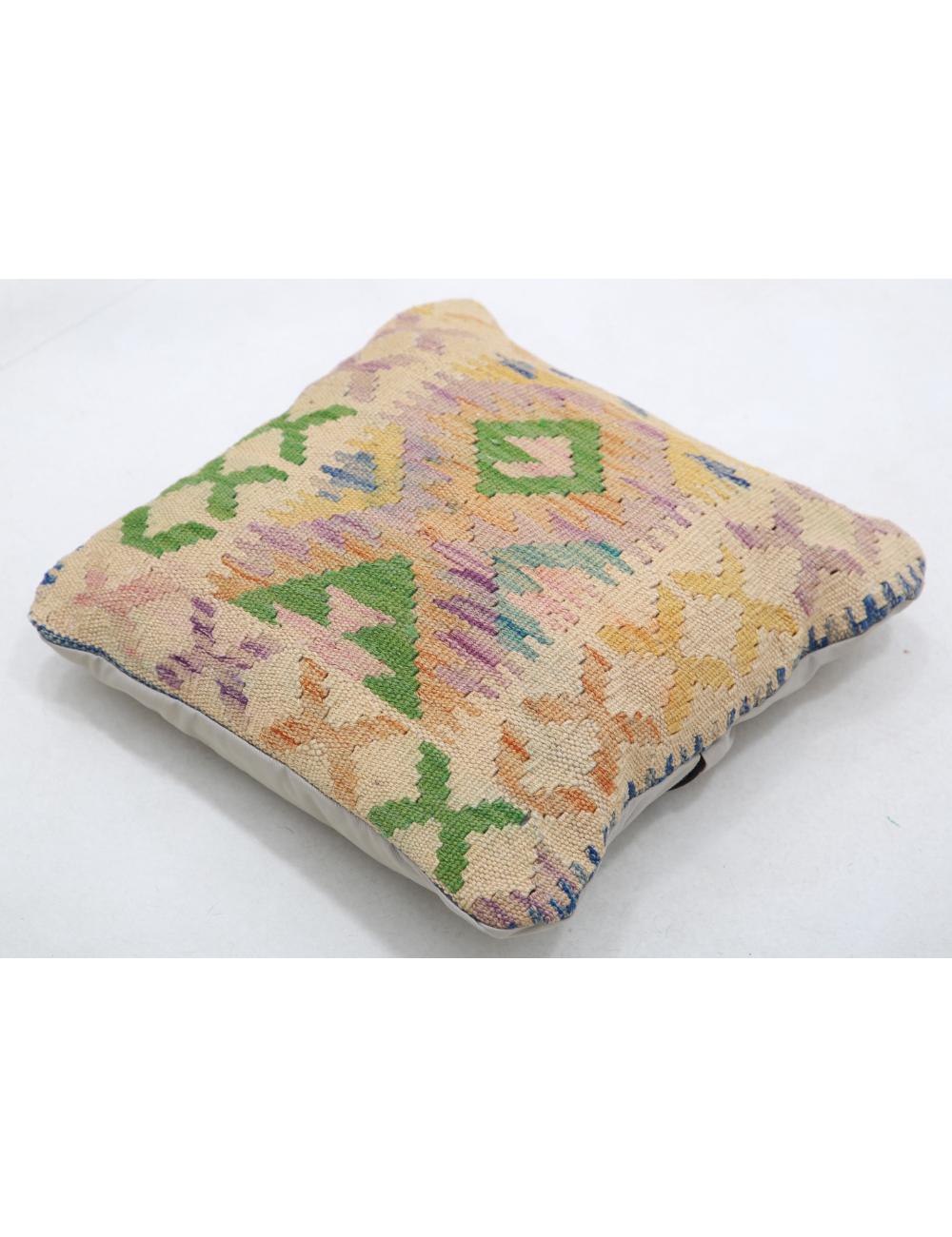 Hand Woven Tribal Multi Color Geometric Wool Pillow - 1'5'' x 1'5'' Arteverk Arteverk Rugs