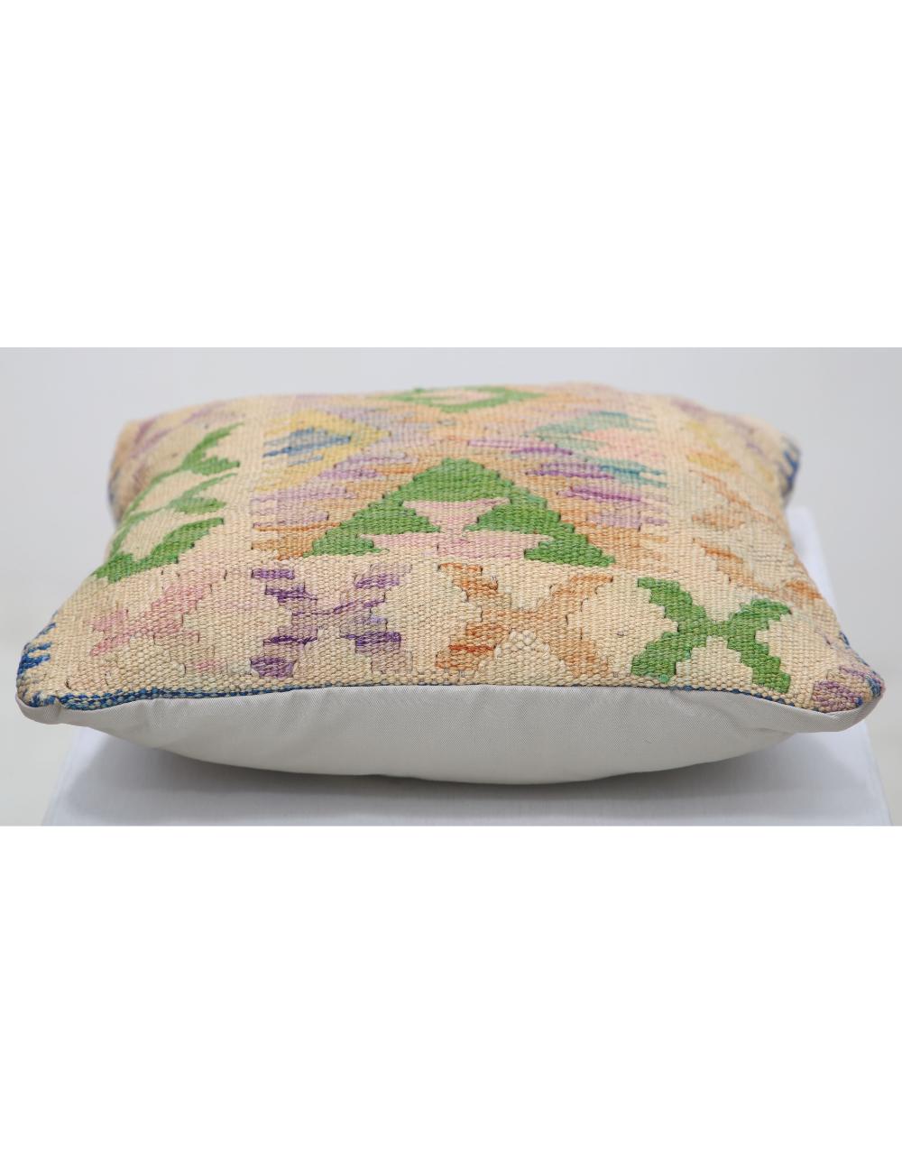 Hand Woven Tribal Multi Color Geometric Wool Pillow - 1'5'' x 1'5'' Arteverk Arteverk Rugs