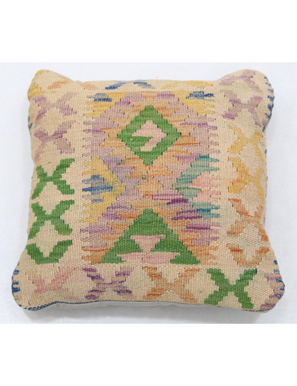 Hand Woven Tribal Multi Color Geometric Wool Pillow - 1&#39;5&#39;&#39; x 1&#39;5&#39;&#39; Arteverk Arteverk Rugs