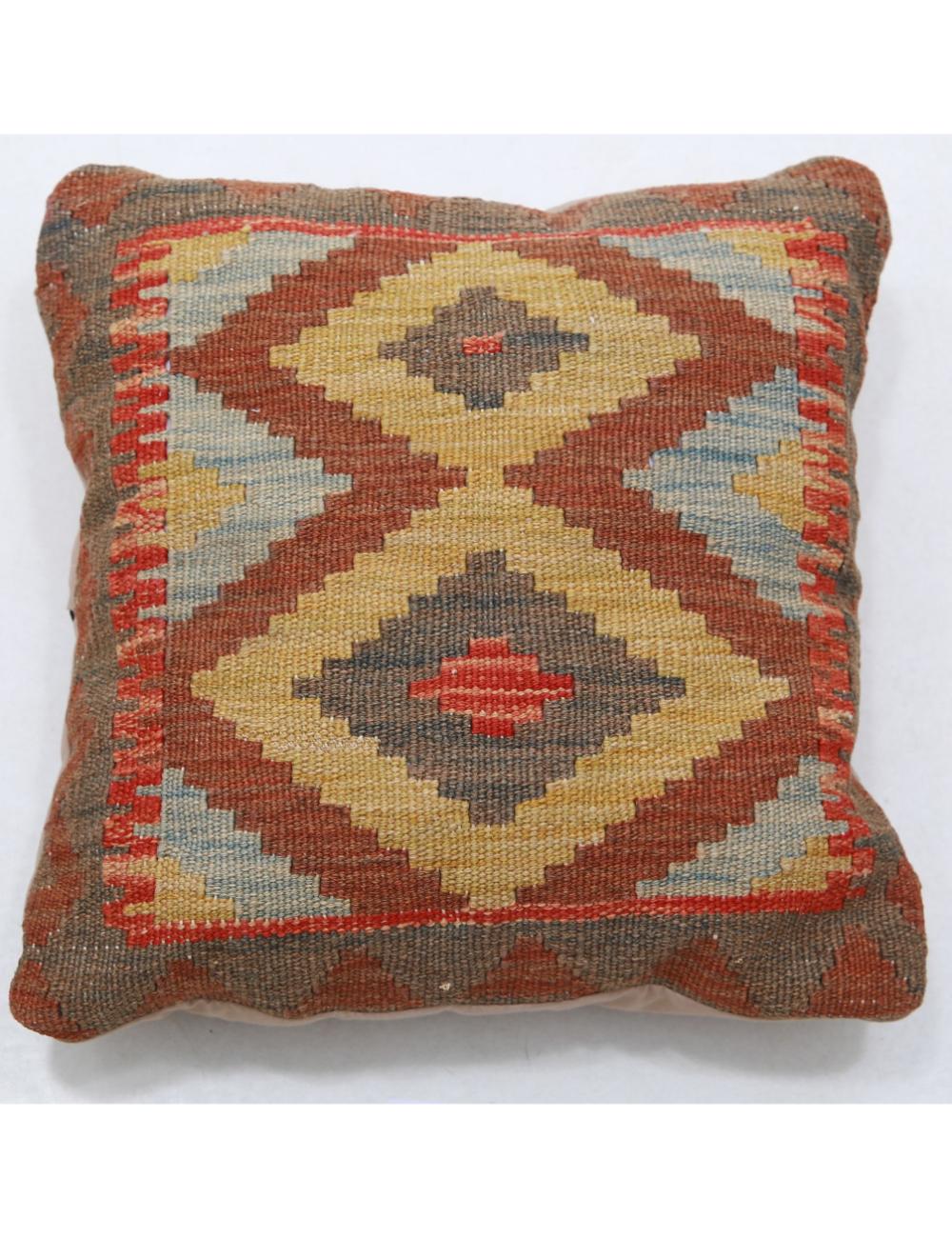 Hand Woven Tribal Multi Color Geometric Wool Pillow - 1&#39;5&#39;&#39; x 1&#39;5&#39;&#39; Arteverk Arteverk Rugs