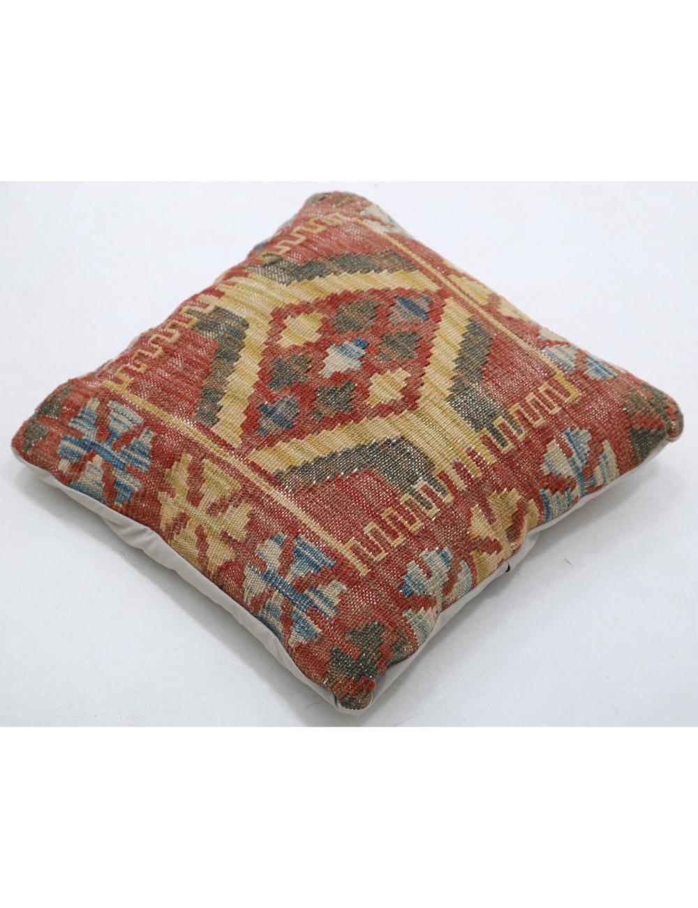 Hand Woven Tribal Multi Color Geometric Wool Pillow - 1'5'' x 1'5'' Arteverk Arteverk Rugs