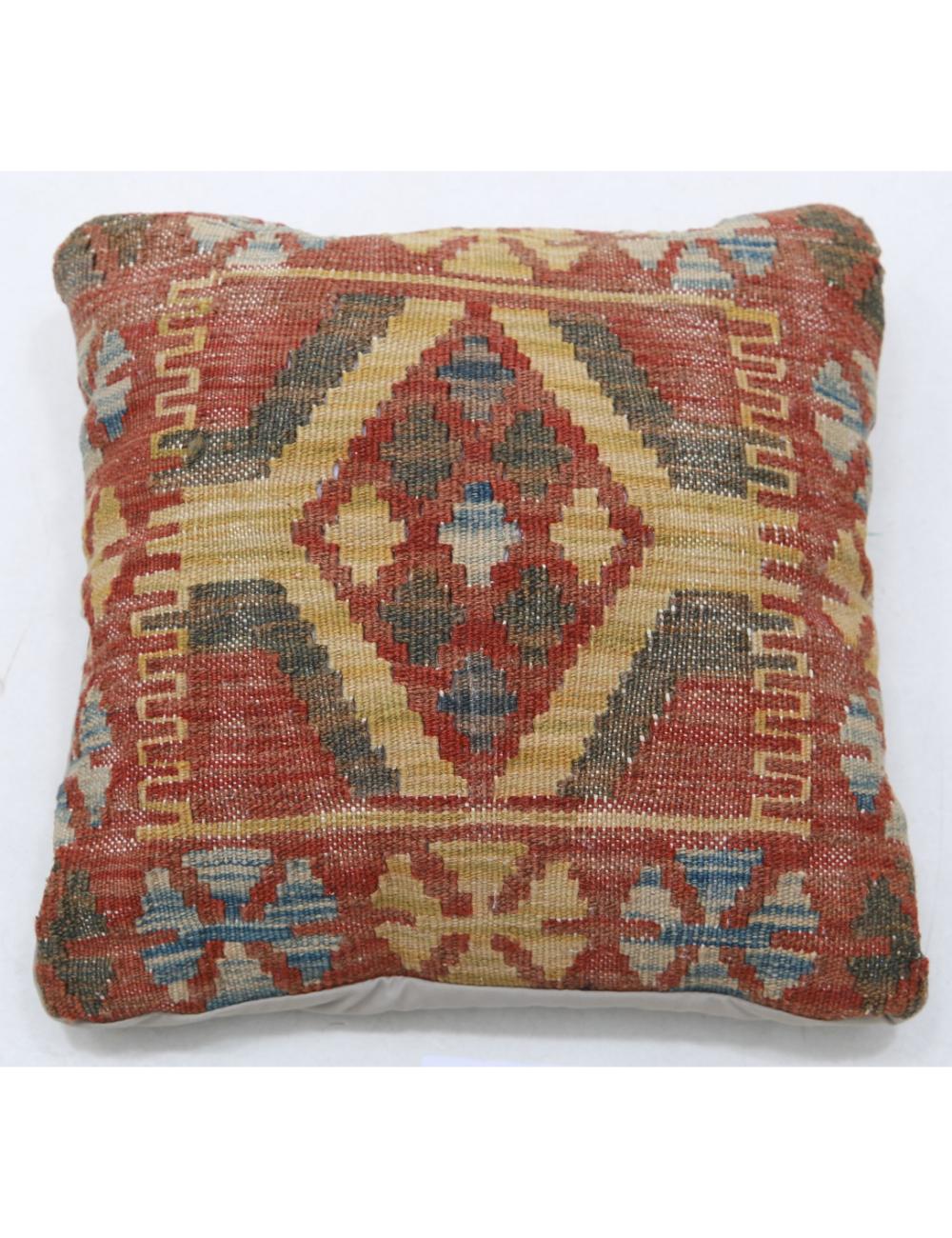 Hand Woven Tribal Multi Color Geometric Wool Pillow - 1&#39;5&#39;&#39; x 1&#39;5&#39;&#39; Arteverk Arteverk Rugs