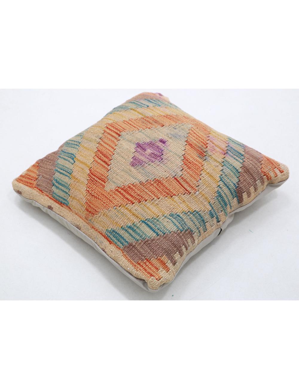 Hand Woven Tribal Multi Color Geometric Wool Pillow - 1'5'' x 1'5'' Arteverk Arteverk Rugs