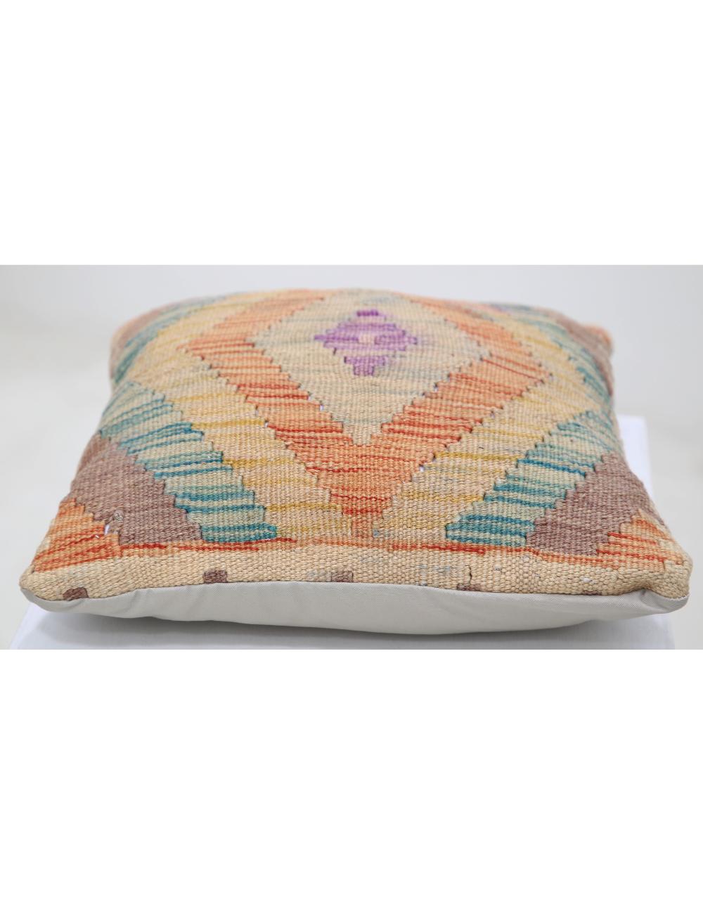 Hand Woven Tribal Multi Color Geometric Wool Pillow - 1'5'' x 1'5'' Arteverk Arteverk Rugs