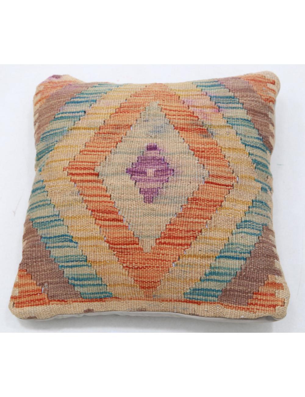 Hand Woven Tribal Multi Color Geometric Wool Pillow - 1&#39;5&#39;&#39; x 1&#39;5&#39;&#39; Arteverk Arteverk Rugs