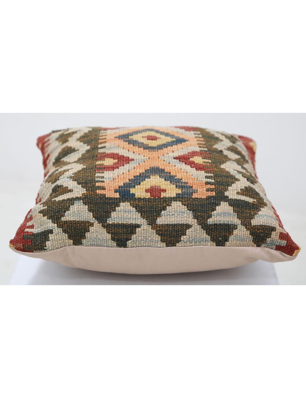 Hand Woven Tribal Multi Color Geometric Wool Pillow - 1'5'' x 1'5'' Arteverk Arteverk Rugs