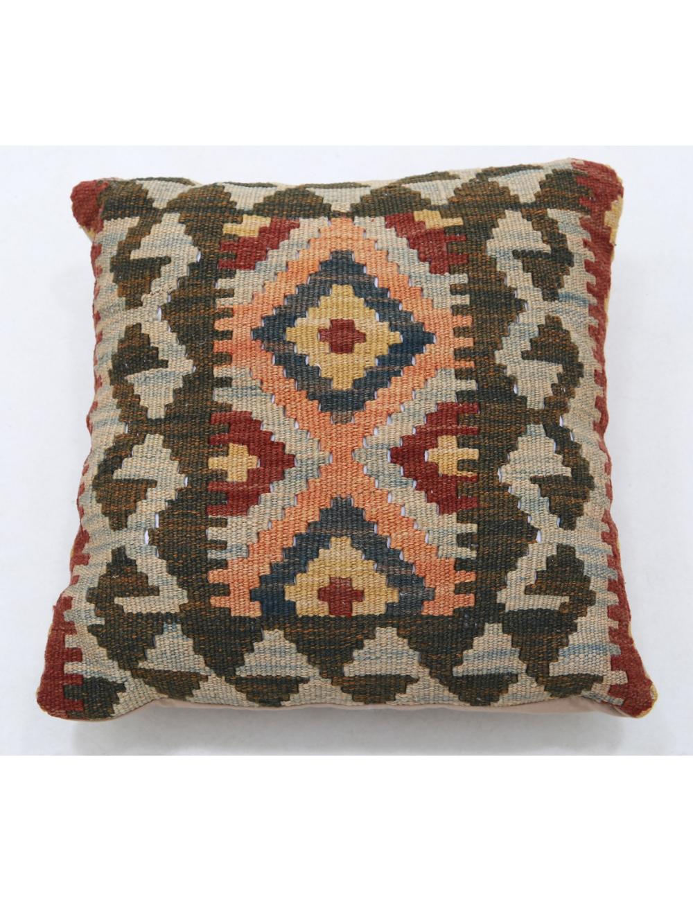 Hand Woven Tribal Multi Color Geometric Wool Pillow - 1&#39;5&#39;&#39; x 1&#39;5&#39;&#39; Arteverk Arteverk Rugs