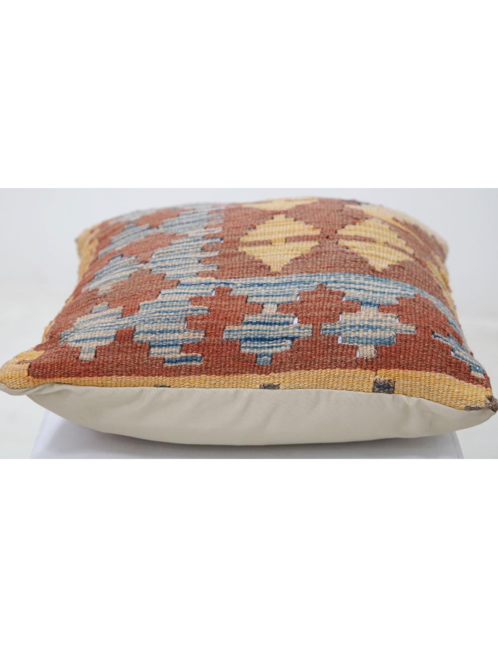 Hand Woven Tribal Multi Color Geometric Wool Pillow - 1'5'' x 1'5'' Arteverk Arteverk Rugs