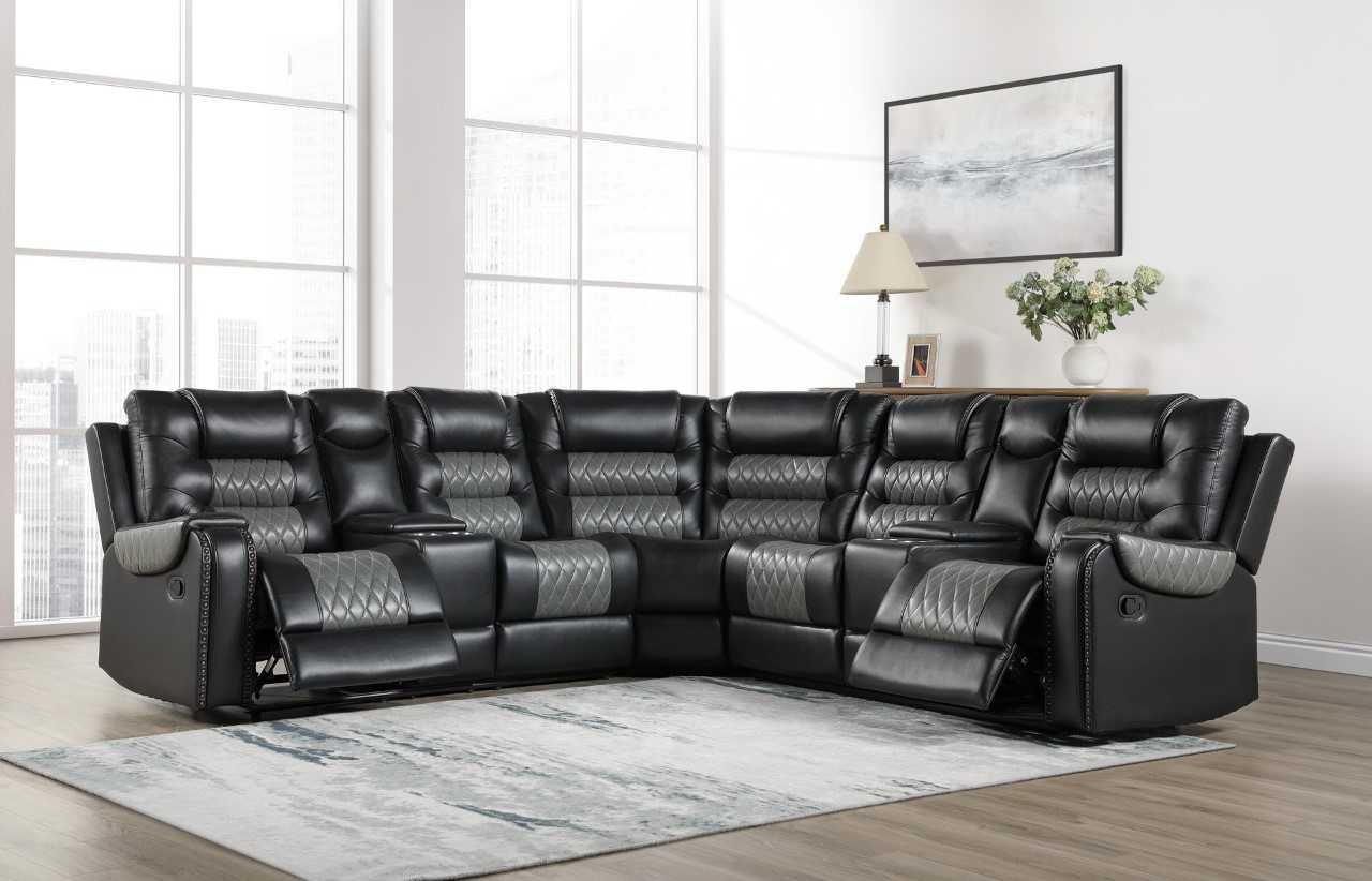 3PC RECLINING LEATHER SOFA SET - Black