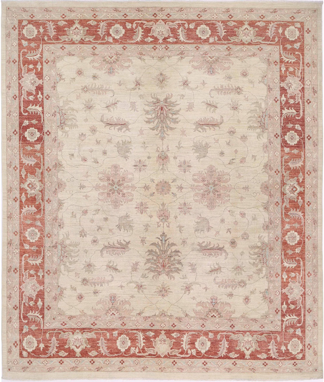 Hand Knotted Serenity Wool Rug - 9'11'' x 11'6'' 9'11'' x 11'6'' (298 X 345) / Ivory / Red