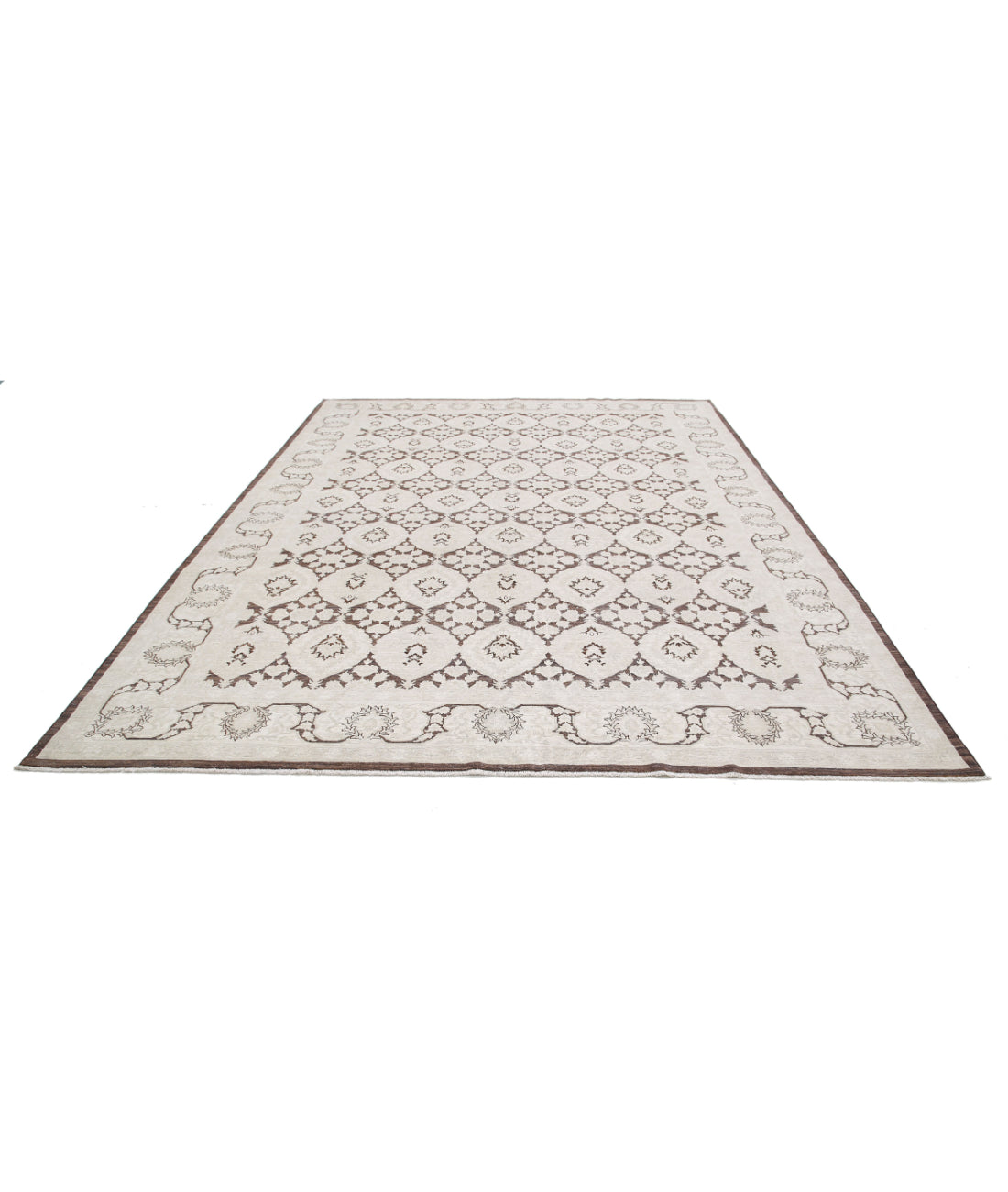 Hand Knotted Fine Serenity Wool Rug - 8'11'' x 11'8'' 8'11'' x 11'8'' (268 X 350) / Brown / Ivory