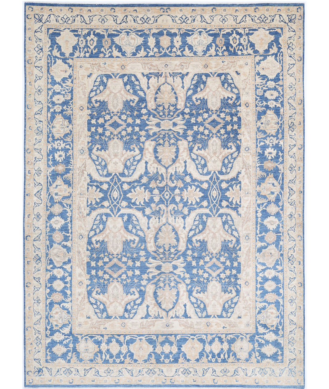 Hand Knotted Fine Ziegler Wool Rug - 8'6'' x 11'7'' 8'6'' x 11'7'' (255 X 348) / Blue / Ivory