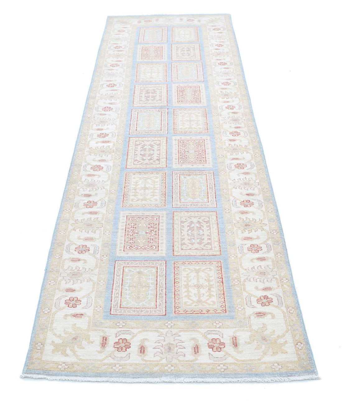 Hand Knotted Bakhtiari Wool Rug - 2'8'' x 9'10'' 2'8'' x 9'10'' (80 X 295) / Blue / Ivory