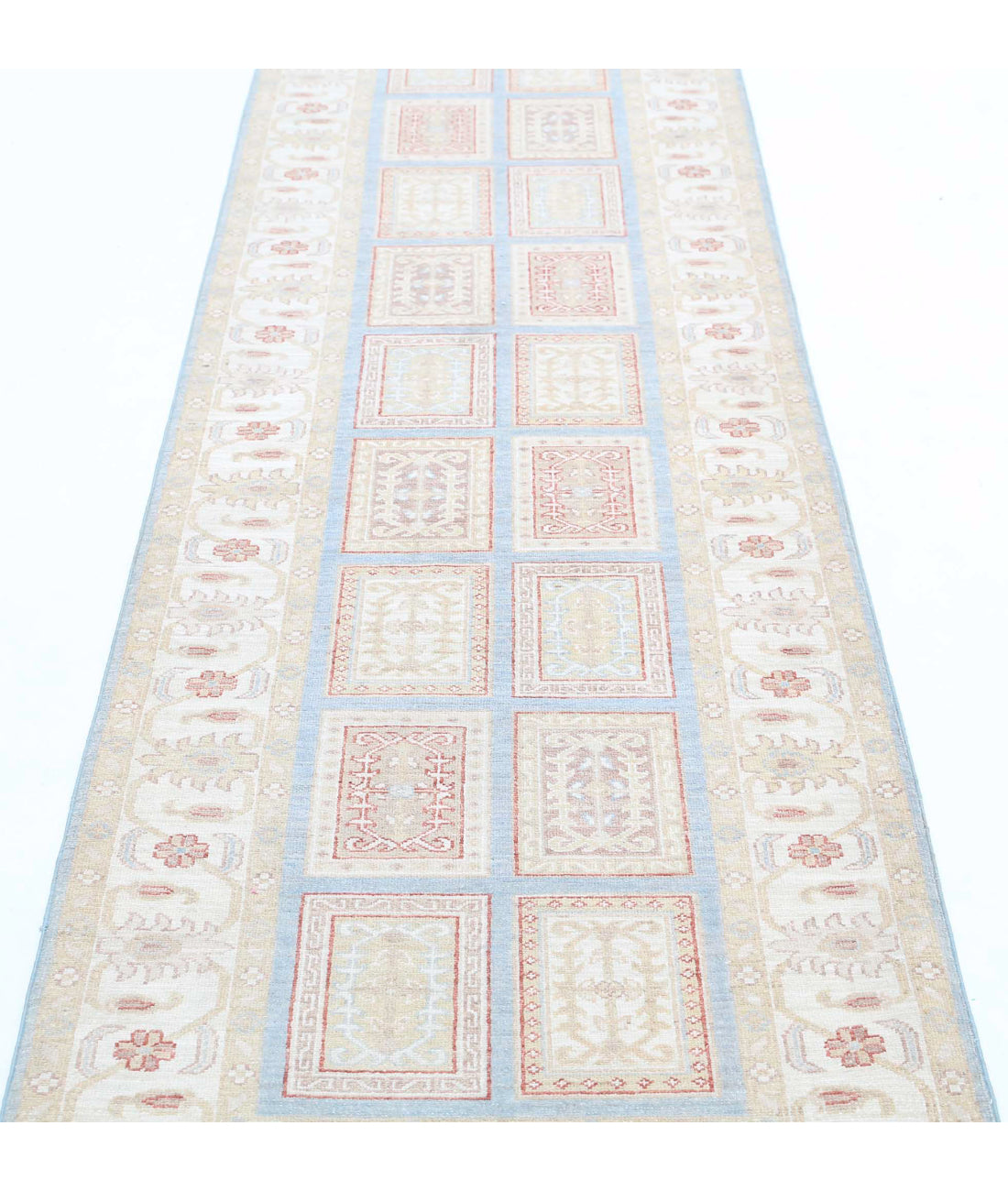 Hand Knotted Bakhtiari Wool Rug - 2'8'' x 9'10'' 2'8'' x 9'10'' (80 X 295) / Blue / Ivory