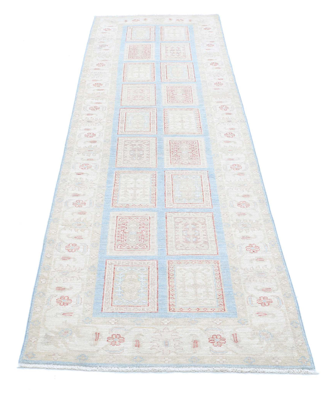 Hand Knotted Bakhtiari Wool Rug - 2'8'' x 9'6'' 2'8'' x 9'6'' (80 X 285) / Blue / Ivory