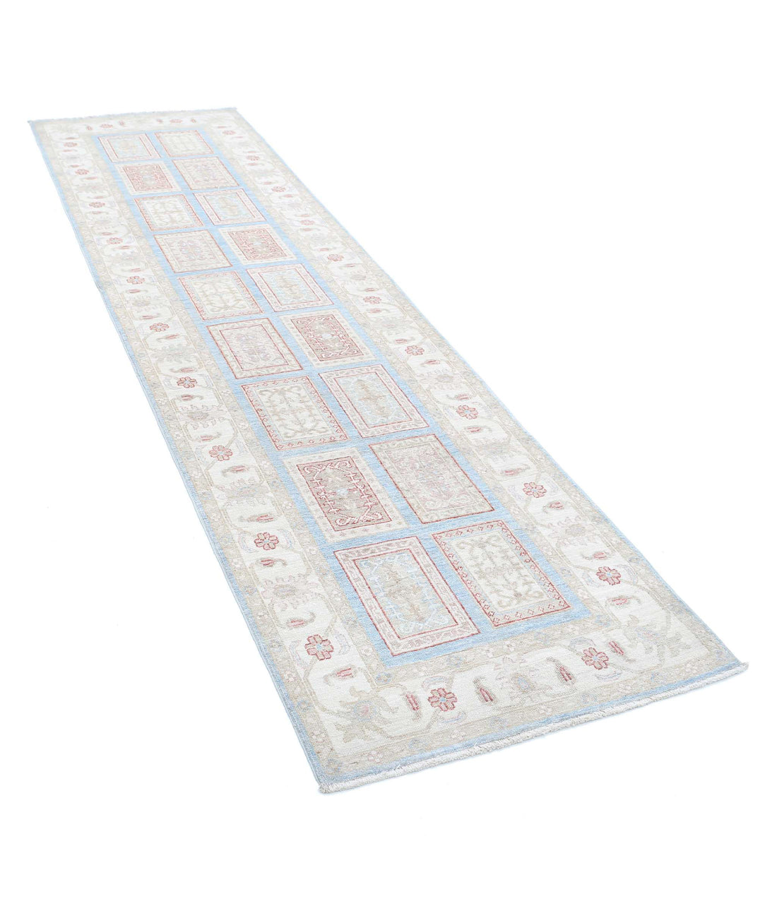 Hand Knotted Bakhtiari Wool Rug - 2'8'' x 10'2'' 2'8'' x 10'2'' (80 X 305) / Blue / Ivory