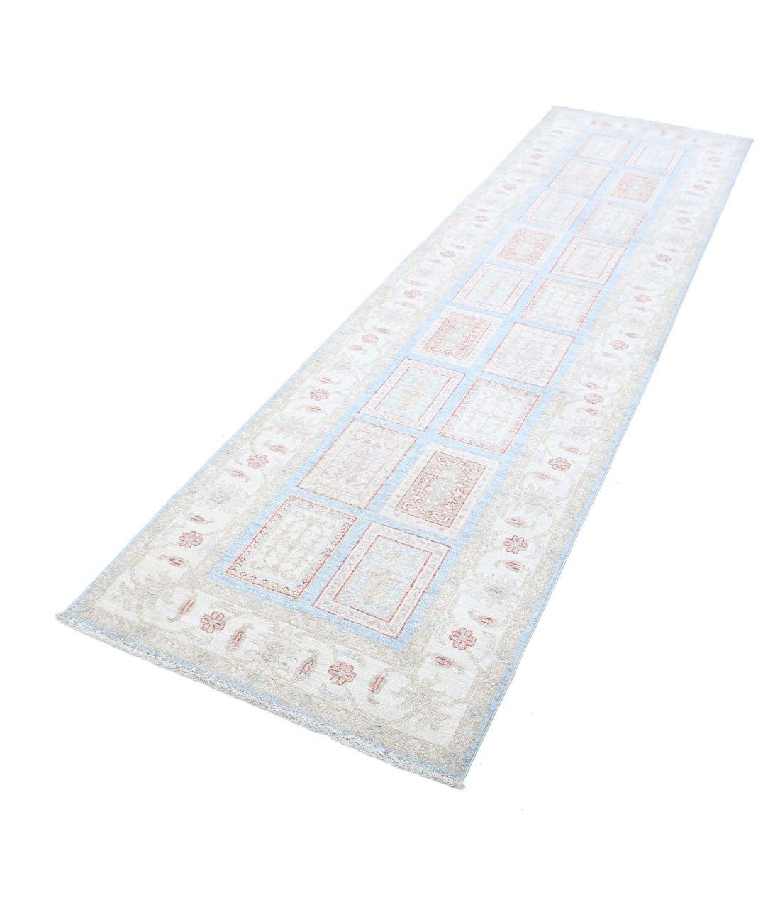 Hand Knotted Bakhtiari Wool Rug - 2'8'' x 10'2'' 2'8'' x 10'2'' (80 X 305) / Blue / Ivory