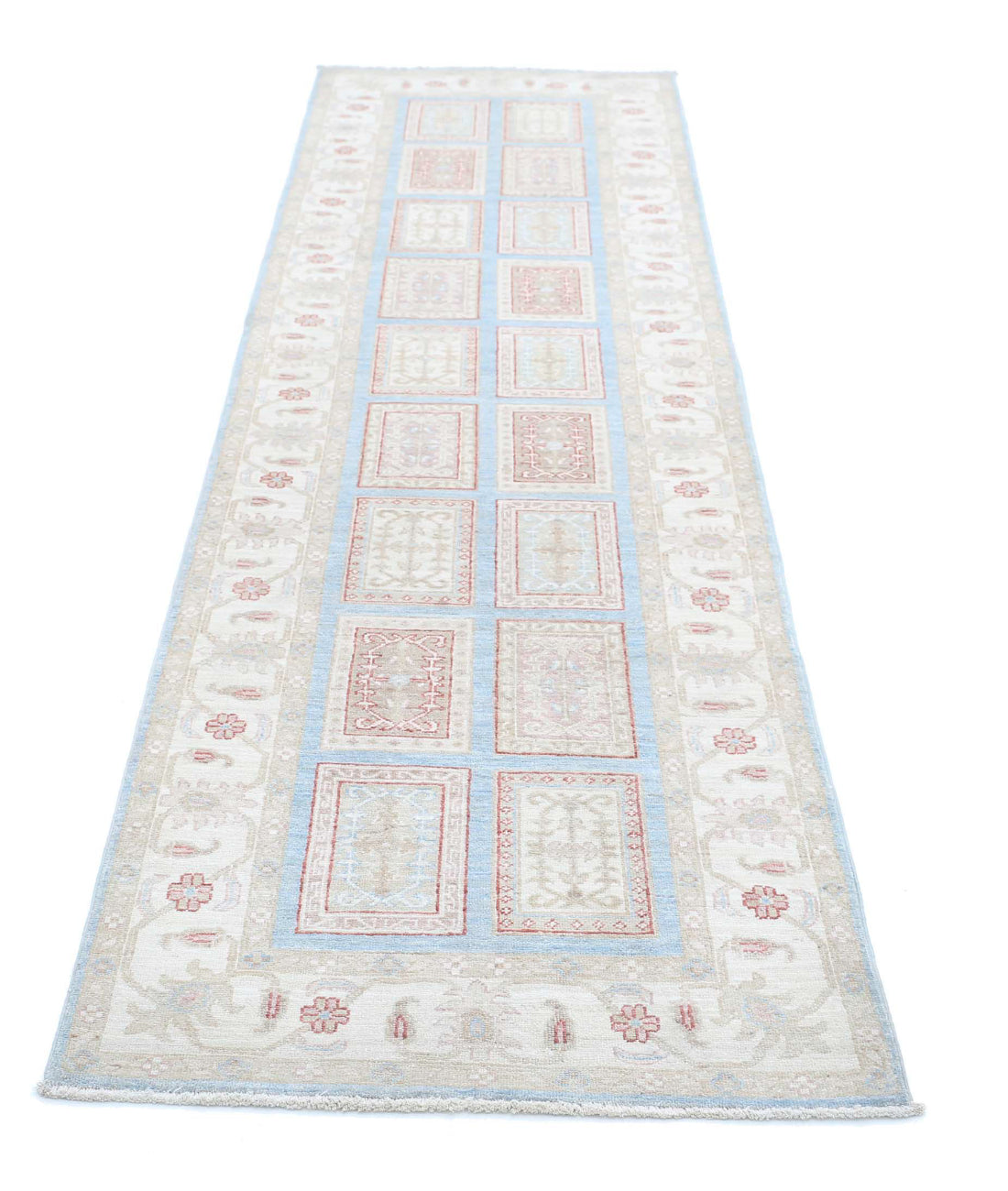 Hand Knotted Bakhtiari Wool Rug - 2'8'' x 10'2'' 2'8'' x 10'2'' (80 X 305) / Blue / Ivory