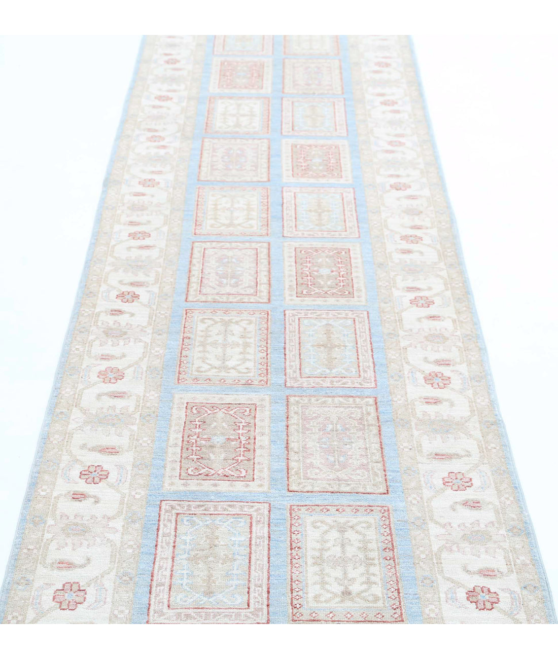 Hand Knotted Bakhtiari Wool Rug - 2'8'' x 10'2'' 2'8'' x 10'2'' (80 X 305) / Blue / Ivory